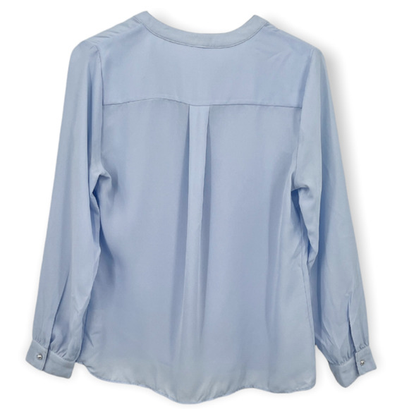 Maison Jules Blue V Neck Pleated Long Sleeve Pullover Blouse Size Medium - Picture 5 of 9